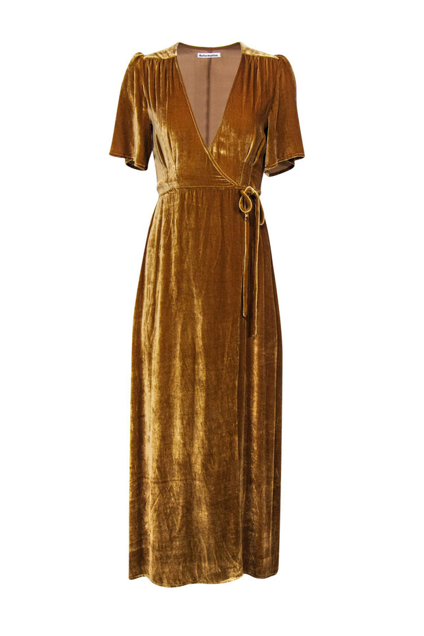 Golden Mustard Velvet Wrap Dress Sz XS ...